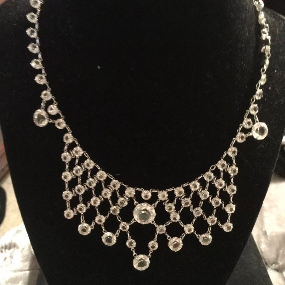 Vintage SS Open Back Crystal Quartz Bib Necklace